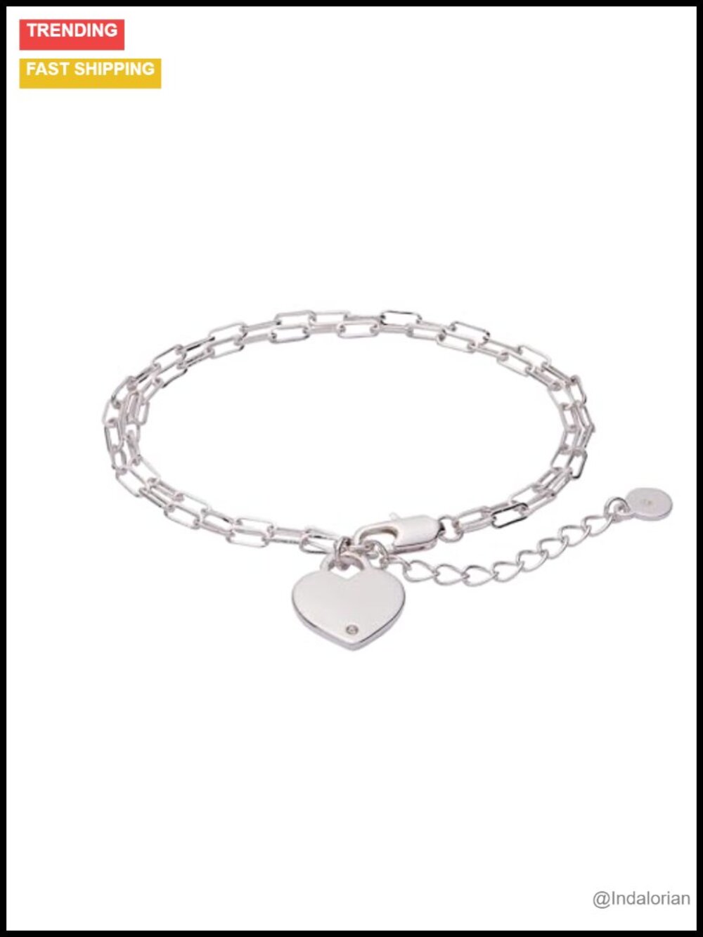 Heart Charm Double Paperclip Chain Bracelet Silver-Tone